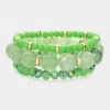 Fashnzfab 3pcs - Round Beads Faceted Beaded Multi Layered Bracelets In Green