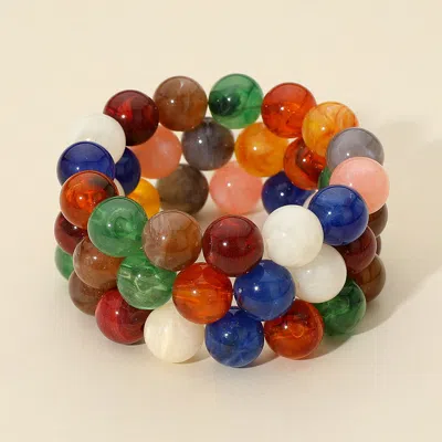 Fashnzfab 3pcs - Round Resin Ball Beaded Stretch Multi Layered Bracelets