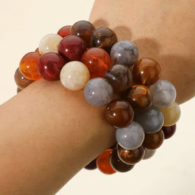 Fashnzfab 3pcs - Round Resin Ball Beaded Stretch Multi Layered Bracelets
