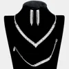 Fashnzfab 3pcs - Round Stone Detail Rhinestone Necklace Jewelry Set In Silver