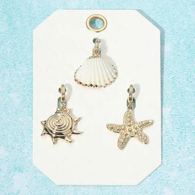 Fashnzfab 3pcs - Seashell Starfish Pendant Charm Set - Gold