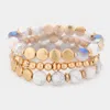 Fashnzfab 3pcs - Semi Precious Accented Beaded Stretch Bracelets White In Gold