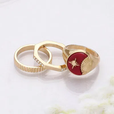 Fashnzfab 3pcs - Semi Precious Crescent Moon Star Rhinestonemixed Rings In White