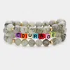 Fashnzfab 3pcs - Semi Precious Layered Stretch Bracelets In Gray