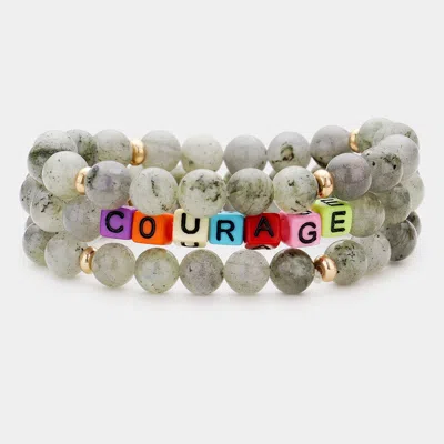 Fashnzfab 3pcs - Semi Precious Layered Stretch Bracelets In Gray