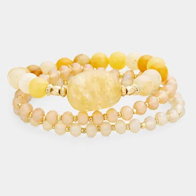 Fashnzfab 3pcs - Semi Precious Stone Beaded Stretch Bracelets In Multi