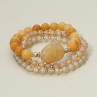 Fashnzfab 3pcs - Semi Precious Stone Beaded Stretch Bracelets Multi, Neutral