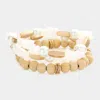 Fashnzfab 3pcs - Semi Precious Stone Pearl Wood Ball Stretch Bracelets In Multi