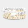 Fashnzfab 3pcs - Semi Precious Wood Beaded Layered Bracelets In Sand