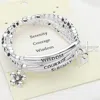 Fashnzfab 3pcs - Serenity Courage Wisdom Message Flower Heart Cross Charm Stretchable Religious Bracelets Anti In Multi