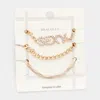 Fashnzfab 3pcs - Sexy Rhinestone Embellished Metal Chain Bracelets In Multi