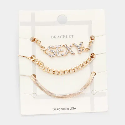 Fashnzfab 3pcs - Sexy Rhinestone Embellished Metal Chain Bracelets In Multi