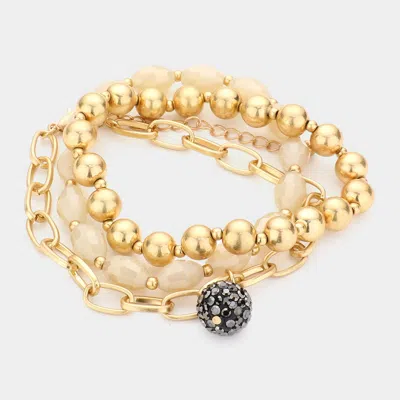 Fashnzfab 3pcs - Shamballa Ball Charm Metal Ball Beaded Bracelets In Multi