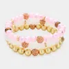 Fashnzfab 3pcs - Shamballa Ball Faceted Beaded Stretch Bracelets In Multi
