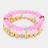 Fashnzfab 3pcs - Shamballa Ball Faceted Beaded Stretch Bracelets In Pink