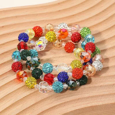 Fashnzfab 3pcs - Shamballa Ball Faceted Beaded Stretch Multi Layered Bracelets