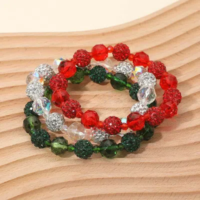 Fashnzfab 3pcs - Shamballa Ball Faceted Beaded Stretch Multi Layered Bracelets