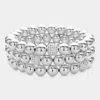 Fashnzfab 3pcs - Shamballa Ball Pointed Metal Ball Beaded Stretch Multi Layered Bracelets In Multi