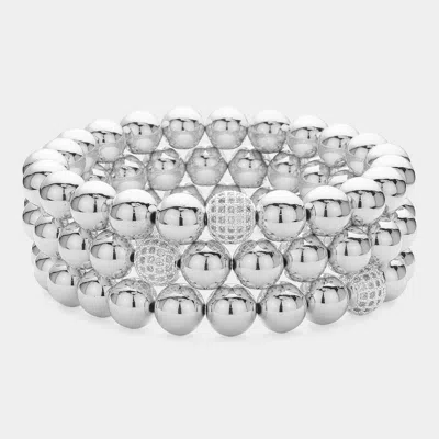 Fashnzfab 3pcs - Shamballa Ball Pointed Metal Ball Beaded Stretch Multi Layered Bracelets
