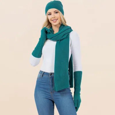 Fashnzfab 3pcs - Solid Winter Beanie Hat Scarf Gloves Set In Blue