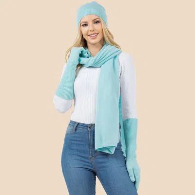 Fashnzfab 3pcs - Solid Winter Beanie Hat Scarf Gloves Set In Blue
