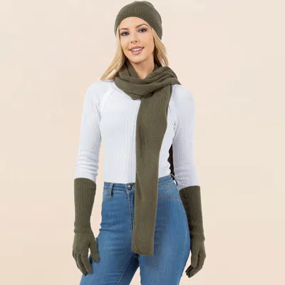 Fashnzfab 3pcs - Solid Winter Beanie Hat Scarf Gloves Set In Green