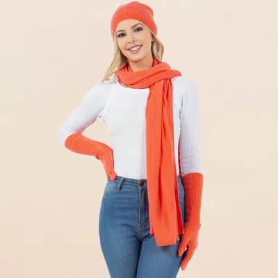 Fashnzfab 3pcs - Solid Winter Beanie Hat Scarf Gloves Set In Pink