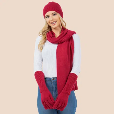 Fashnzfab 3pcs - Solid Winter Beanie Hat Scarf Gloves Set In White