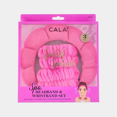 Fashnzfab 3pcs - Spa Headband & Wristband Set In Pink