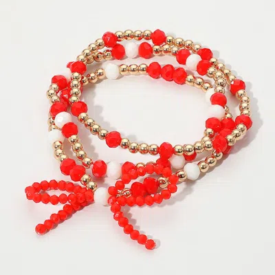 Fashnzfab 3pcs - Sports Team Theme Colored Bow Accent Faceted Beaded Stretch Multi Layered Bracelets