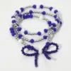 Fashnzfab 3pcs - Sports Team Theme Colored Bow Accent Faceted Beaded Stretch Multi Layered Bracelets Blue, Rho In Multi