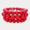 Fashnzfab 3pcs - Stackable Pearl Stretch Bracelets - Red In Red