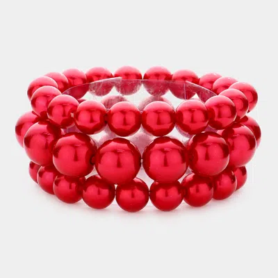 Fashnzfab 3pcs - Stackable Pearl Stretch Bracelets - Red