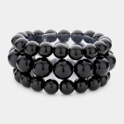 Fashnzfab 3pcs - Stackable Pearl Stretch Bracelets In Black
