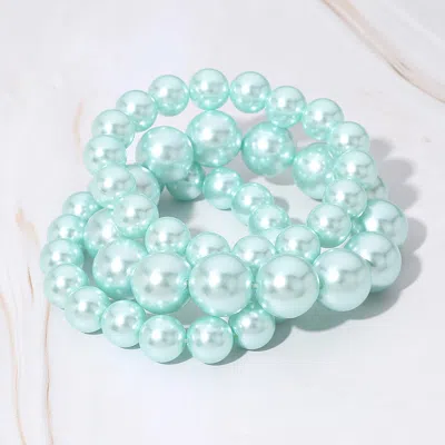 Fashnzfab 3pcs - Stackable Pearl Stretch Bracelets In Blue