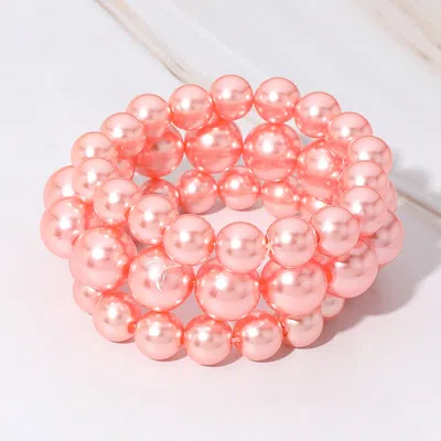 Fashnzfab 3pcs - Stackable Pearl Stretch Bracelets In Pink