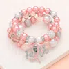 Fashnzfab 3pcs - Stone Paved Pink Ribbon Faith Message Charm Shamballa Ball Pointed Pearl Beaded Stretch Multi In Multi