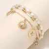 Fashnzfab 3pcs - Sun Star Crescent Charm Pearl Beaded Stretch Multi Layered Bracelets Gold In Gold