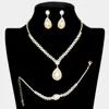 Fashnzfab 3pcs - Teardrop Pearl Accented Rhinestone Necklace Jewelry Set In Gold