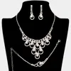 Fashnzfab 3pcs - Teardrop Stone Accented Rhinestone Necklace Jewelry Set In Brown