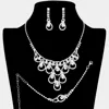 Fashnzfab 3pcs - Teardrop Stone Accented Rhinestone Necklace Jewelry Set In Brown