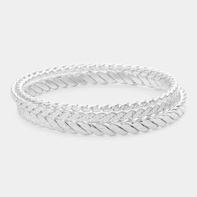 Fashnzfab 3pcs - Textured Metal Multi Layered Bangle Bracelets