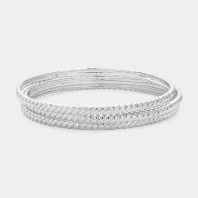 Fashnzfab 3pcs - Textured Metal Multi Layered Bangle Bracelets