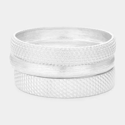 Fashnzfab 3pcs - Textured Metal Multi Layered Bangle Bracelets
