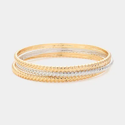 Fashnzfab 3pcs - Textured Metal Multi Layered Bangle Bracelets Gold, Rhodium