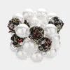 Fashnzfab 3pcs - Tweed Fabric Ball Pearl Stretch Bracelets In Black