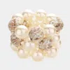 Fashnzfab 3pcs - Tweed Fabric Ball Pearl Stretch Bracelets In Multi