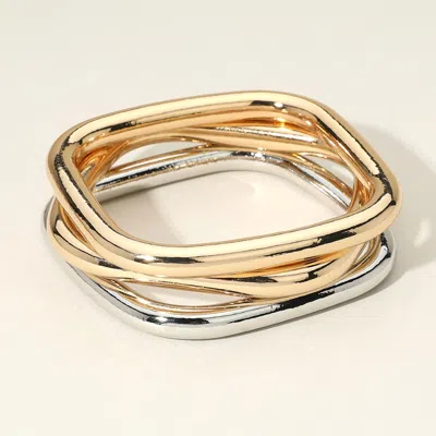 Fashnzfab 3pcs - Two Tone Metal Square Bangle Bracelet In Multi