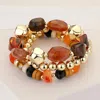 Fashnzfab 3pcs - Various Beads Beaded Stretch Multi Layered Bracelets Brown, Gold In Multi