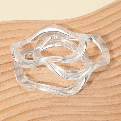 Fashnzfab 3pcs - Wavy Resin Multi Layered Bangle Bracelets - Clear In Metallic